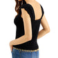 INC International Concepts Women's Beaded Cap Sleeve Jewel Neck Crop Top Sweater Black Size Small