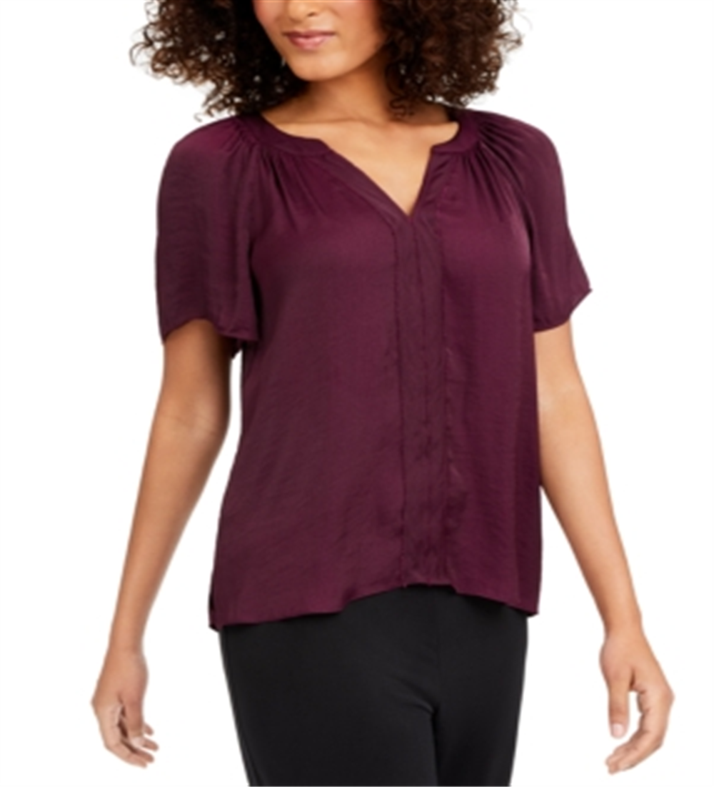 Vince Camuto Women's Split Neck Short Sleeve Top Red Size Small