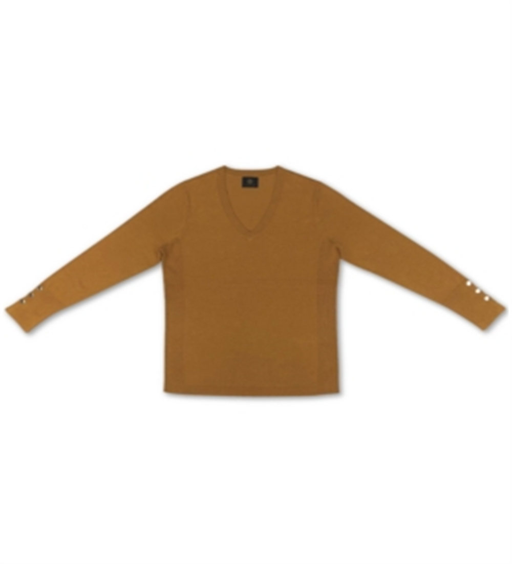 JM Collection Women's Button Cuff V Neck Pullover Sweater Yellow Size Medium