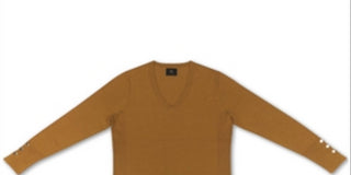 JM Collection Women's Button Cuff V Neck Pullover Sweater Yellow Size Medium