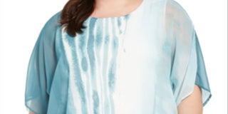 Alfani Women's Plus Elastic Waist Tie Dye Blouse Blue Size XXL