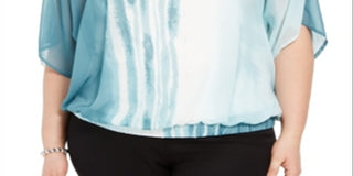 Alfani Women's Plus Elastic Waist Tie Dye Blouse Blue Size XXL