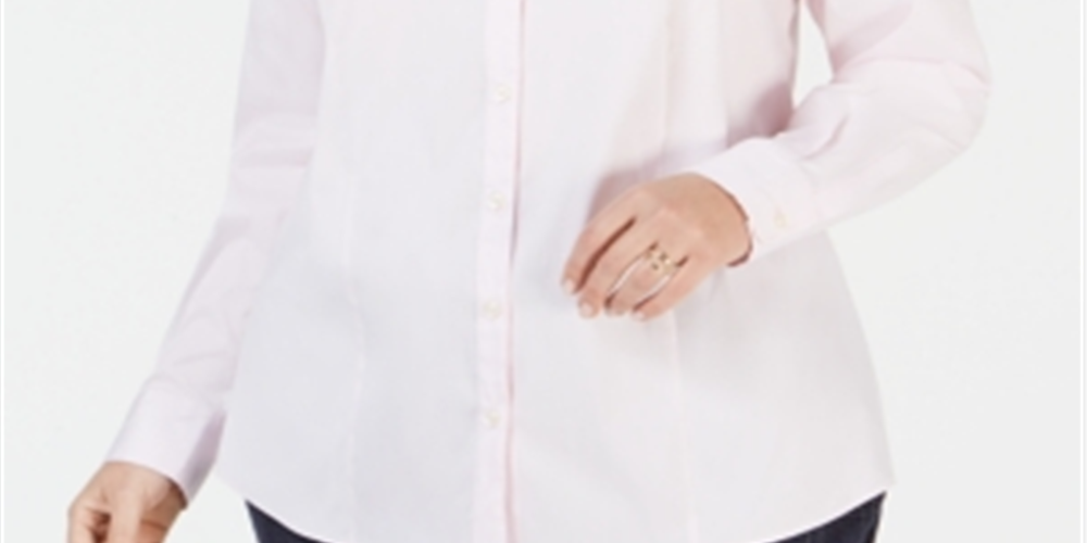 Charter Club Women's Plus Collared Button Down Top Pink Size14W