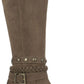 White Mountain Women's Stretch Gore Woven Straps Studded Western Inspired Cushioned Strappy Paulina Round Toe Block Heel Zip up Boots Brown Size 11 M