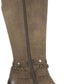 White Mountain Women's Stretch Gore Woven Straps Studded Western Inspired Cushioned Strappy Paulina Round Toe Block Heel Zip up Boots Brown Size 11 M