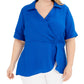 Alfani Women's Plus Draped Point Collar Top Blue Size 2X