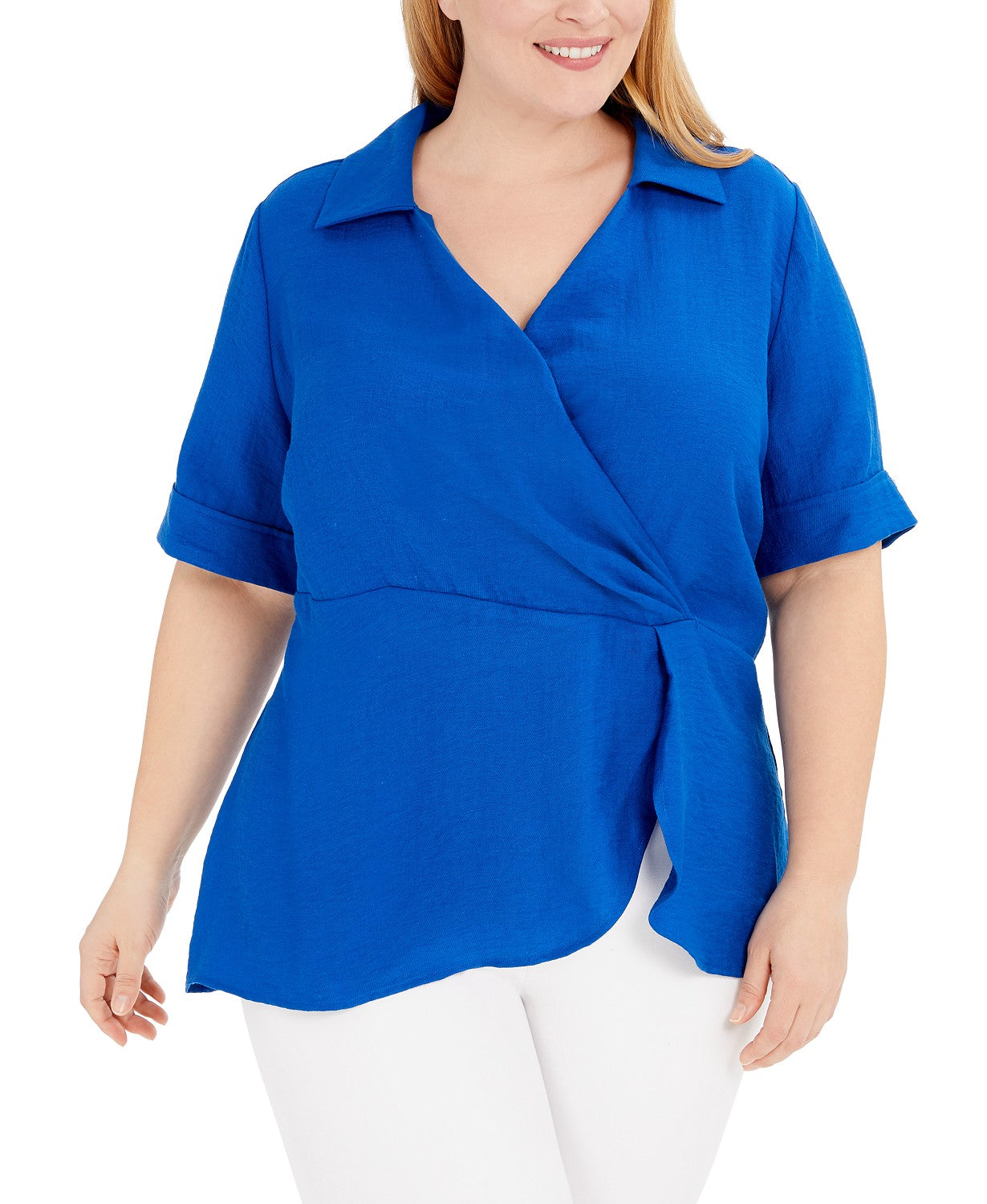 Alfani Women's Plus Draped Point Collar Top Blue Size 2X