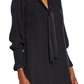 Rebecca Taylor Women's Long Sleeve Cheetah Jacquard Tie Neck Dress Black- Size XS