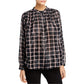 Rebecca Taylor Women's Plaid Long Sleeve Button up Top Black Size X-Small