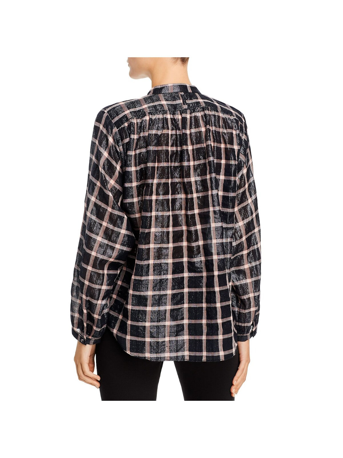 Rebecca Taylor Women's Plaid Long Sleeve Button up Top Black Size X-Small