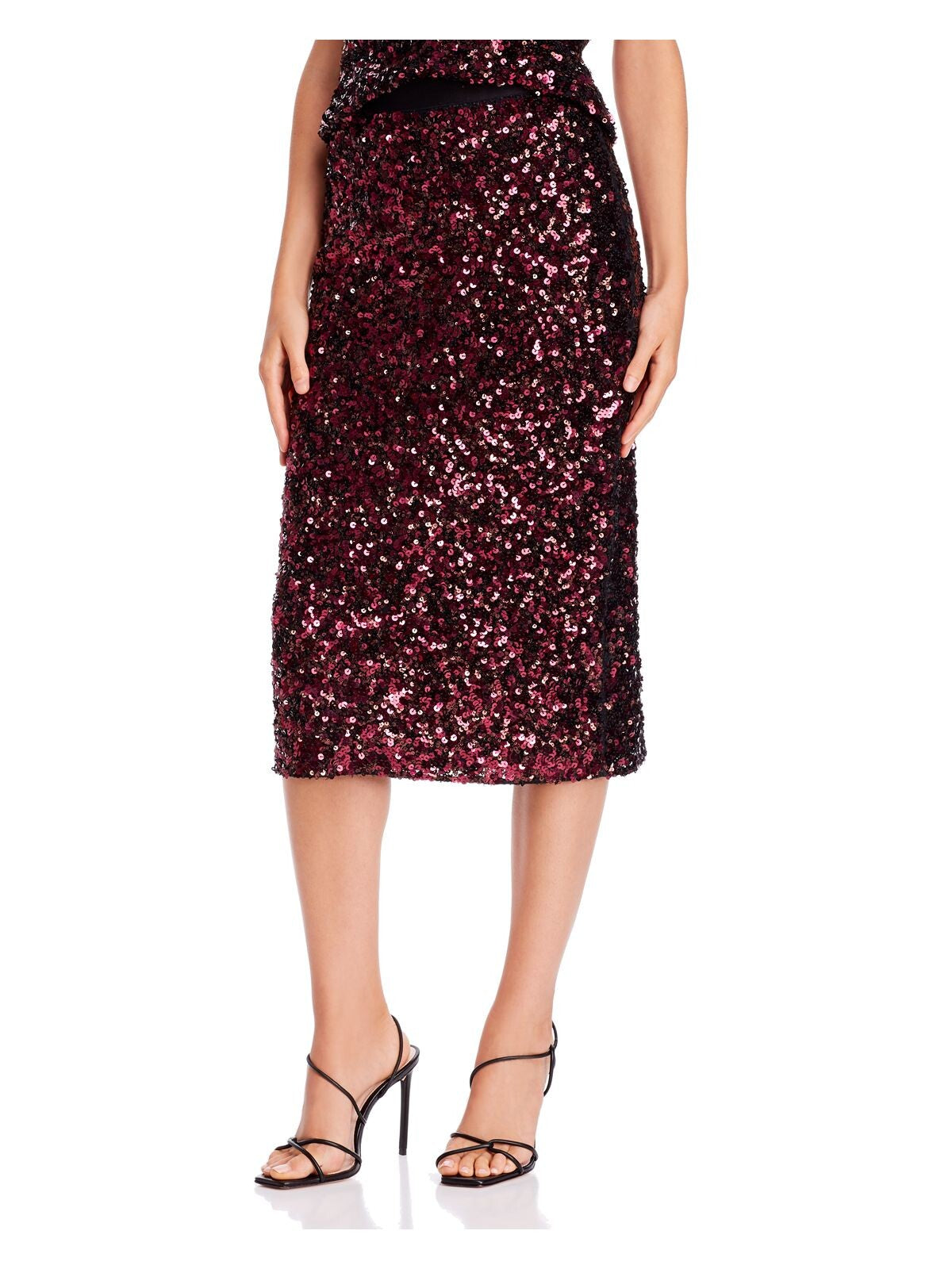 Rebecca Taylor Women's Sequined Solid Below the Knee Pencil Skirt Red Size Large