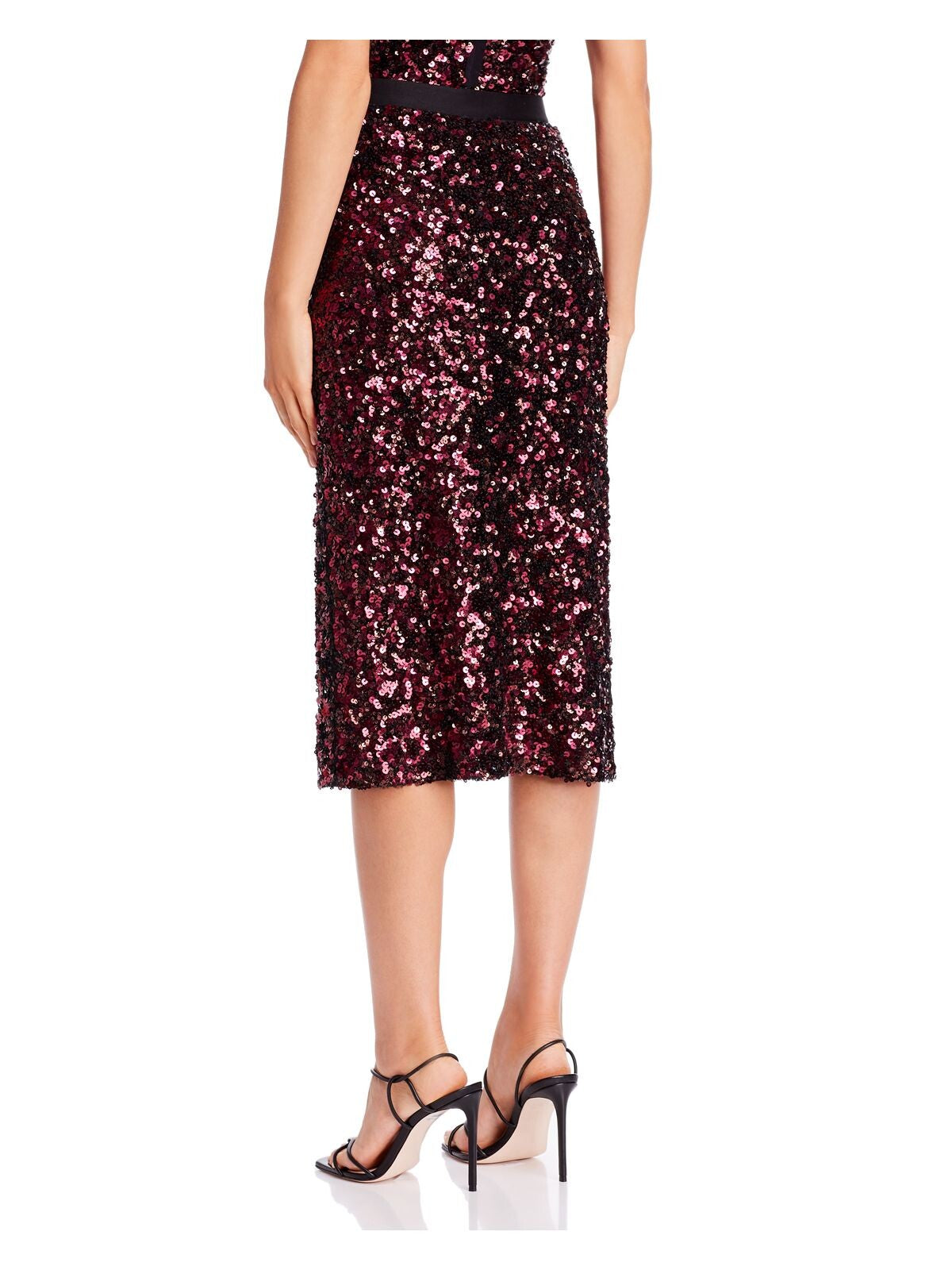 Rebecca Taylor Women's Sequined Solid Below the Knee Pencil Skirt Red Size Large