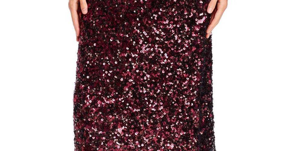 Rebecca Taylor Women's Sequined Solid Below the Knee Pencil Skirt Red Size Large