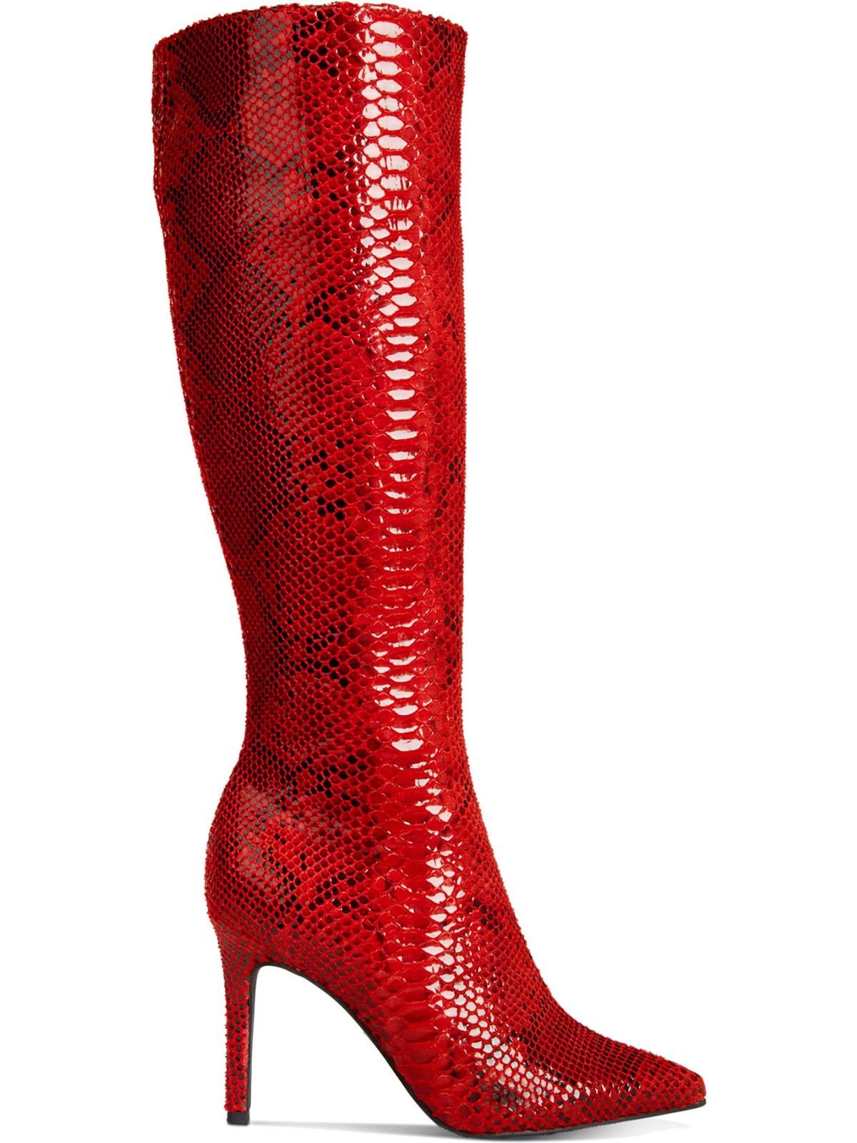 Thalia Sodi Women's Animal Print Pointed Toe Stiletto Zip up Dress Boots Red Size 6 M