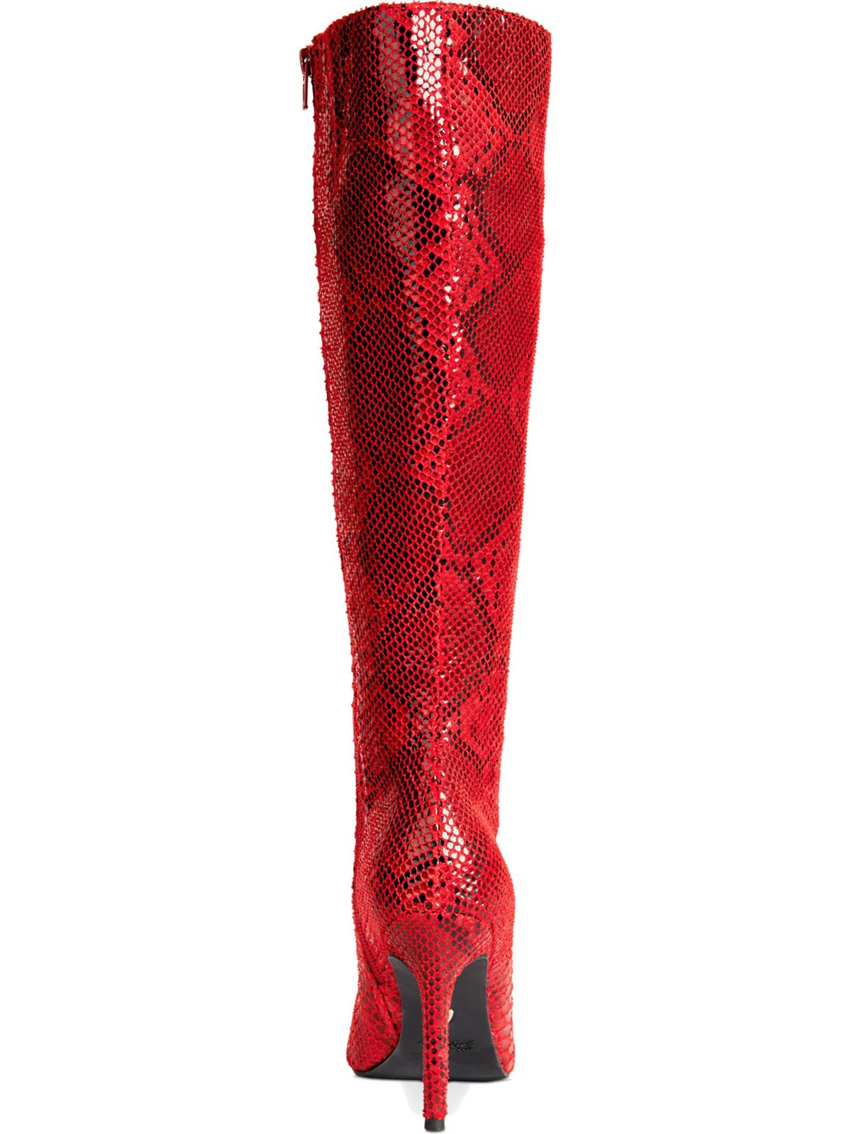 Thalia Sodi Women's Animal Print Pointed Toe Stiletto Zip up Dress Boots Red Size 6 M