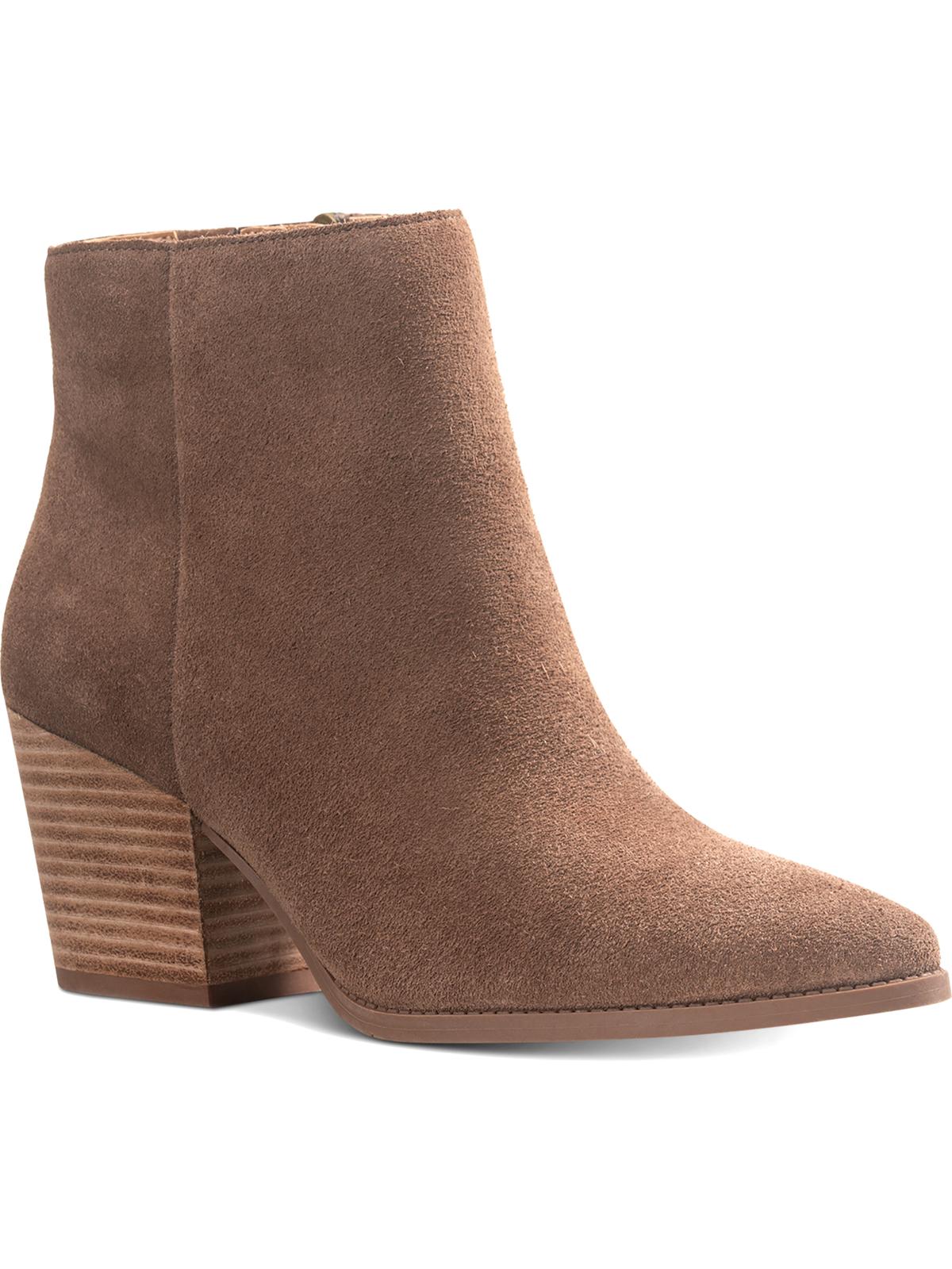 American Rag Womens Beige Cushioned Comfort Eryn Pointed Toe Block Heel Zip-up Leather Booties 7.5 M