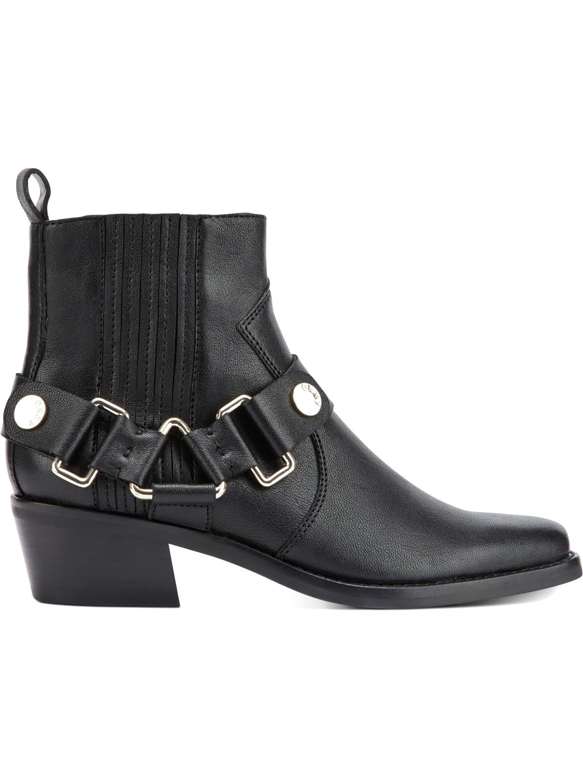 DKNY Women's Padded Mina Square Toe Block Heel Zip up Leather Booties Black Size 9 M