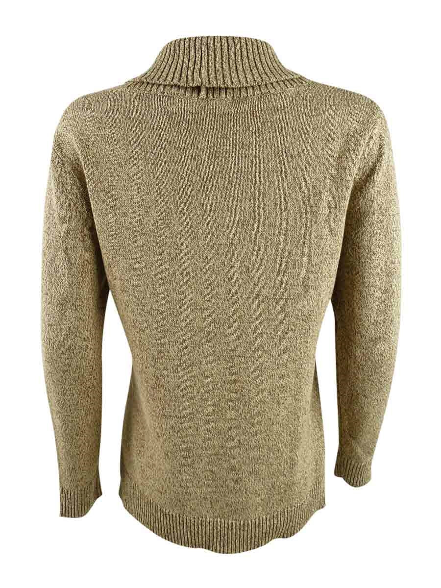 Karen Scott Women's Marled Cotton Shawl-Collar Sweater Chesnut Marl Size XS