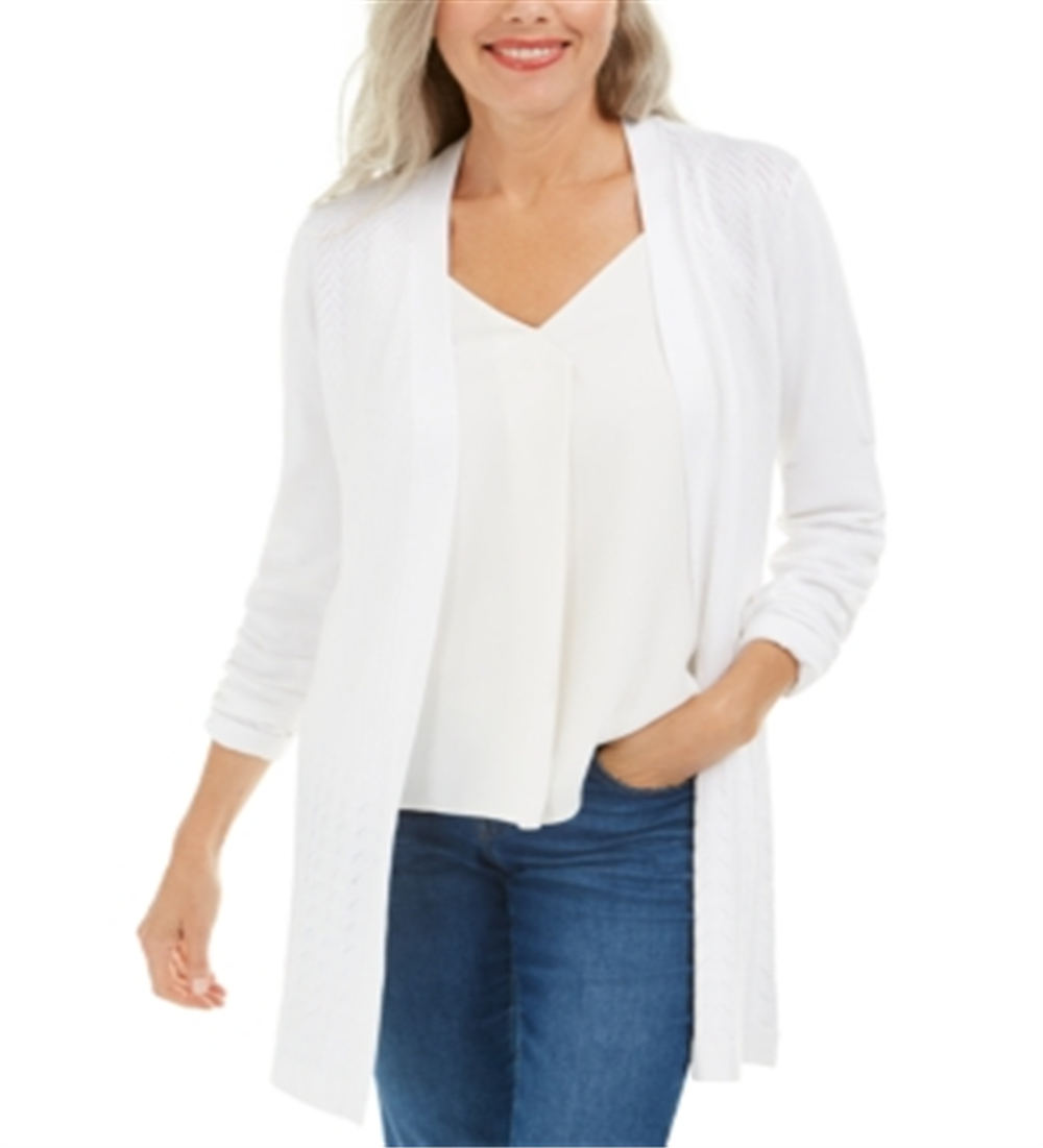 Karen Scott Women's Open Stitch Cardigan White Size Small