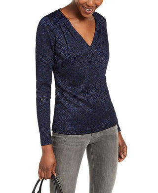 Michael Kors Womens Printed Pleated Top Blue Size L