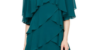 Slny Women's Teal Ruffled Short Sleeve Jewel Neck Above the Knee Sheath Formal Dress Blue Size 14