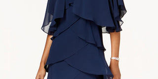 Slny Women's Teal Ruffled Short Sleeve Jewel Neck Above the Knee Sheath Formal Dress Blue Size 14