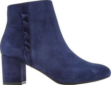 Rockport Women's Comfort Ruffled Padded Oaklee Round Toe Block Heel Zip up Leather Booties Blue Size 7.5 M