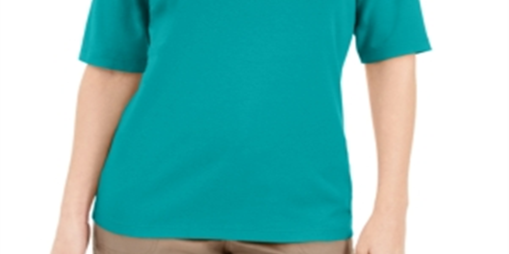 Karen Scott Women's Button Detail V Neck Top Blue Size X-Large