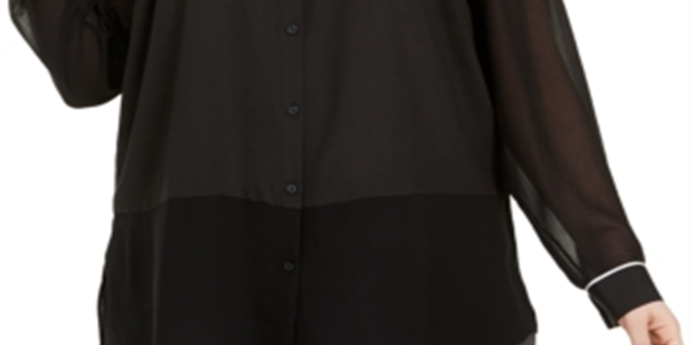 Calvin Klein Women's Plus Mixed Media Blouse Black Size 2X