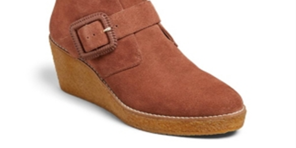 Jack Rogers Women's Casual Toffee Buckle Front Izzie Suede Wedge Bootie Brown Size 8.5