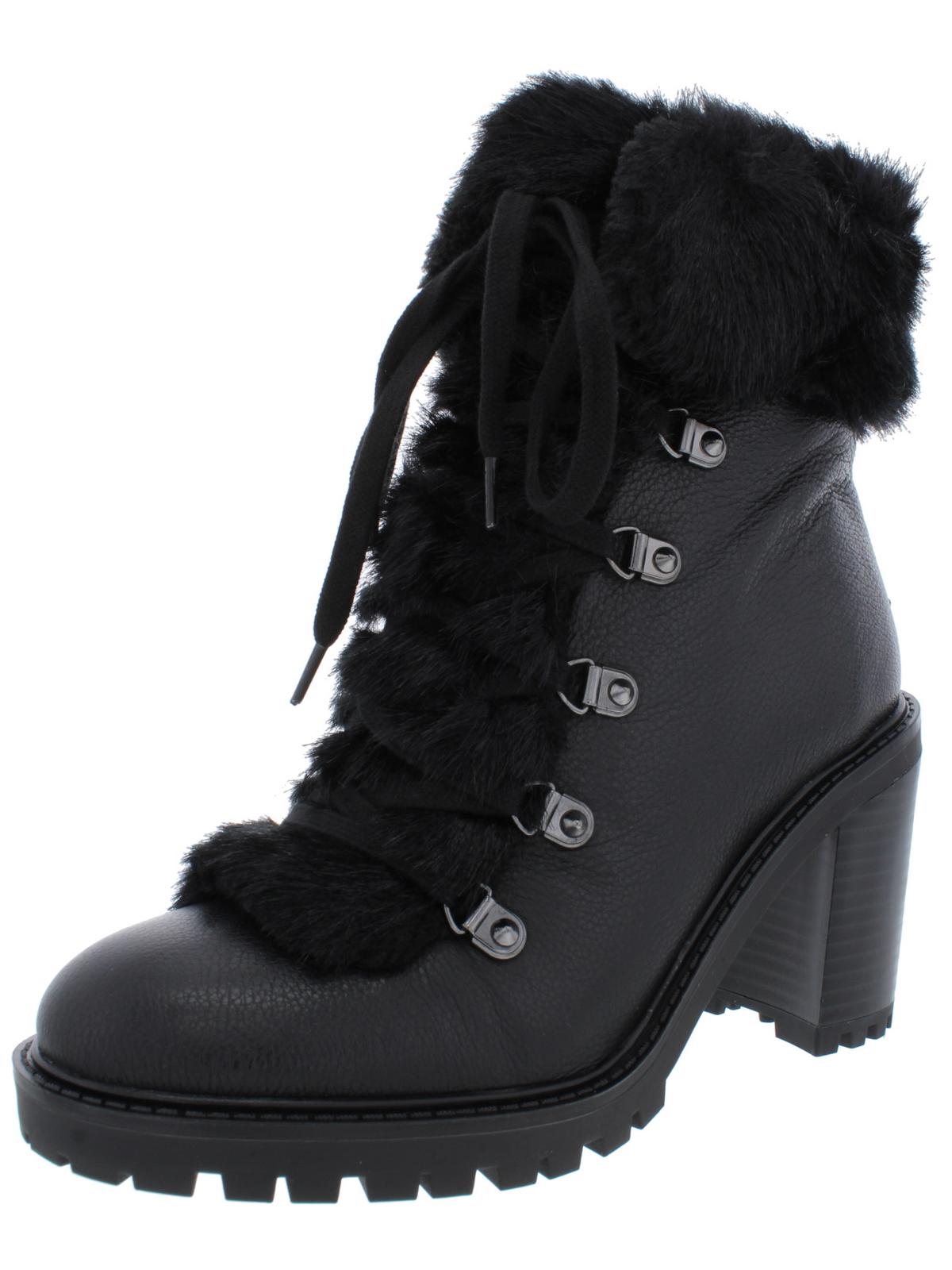 Guess Women's Galway Leather Faux Fur Ankle Boots Black Size 6 M