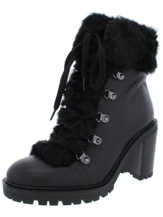 Guess Women's Galway Leather Faux Fur Ankle Boots Black Size 6 M
