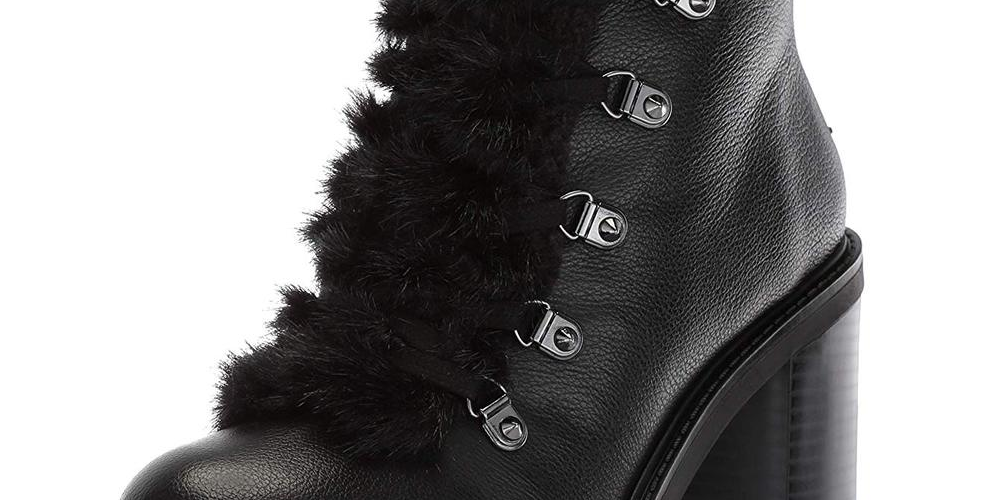 Guess Women's Galway Leather Round Toe Ankle Combat Boots Black Size 7.5