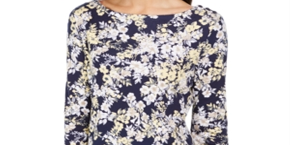 Charter Club Women's Pima Cotton Combo Print Top Navy Size S