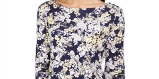 Charter Club Women's Pima Cotton Combo Print Top Navy Size S