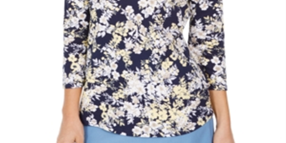 Charter Club Women's Pima Cotton Combo Print Top Navy Size S