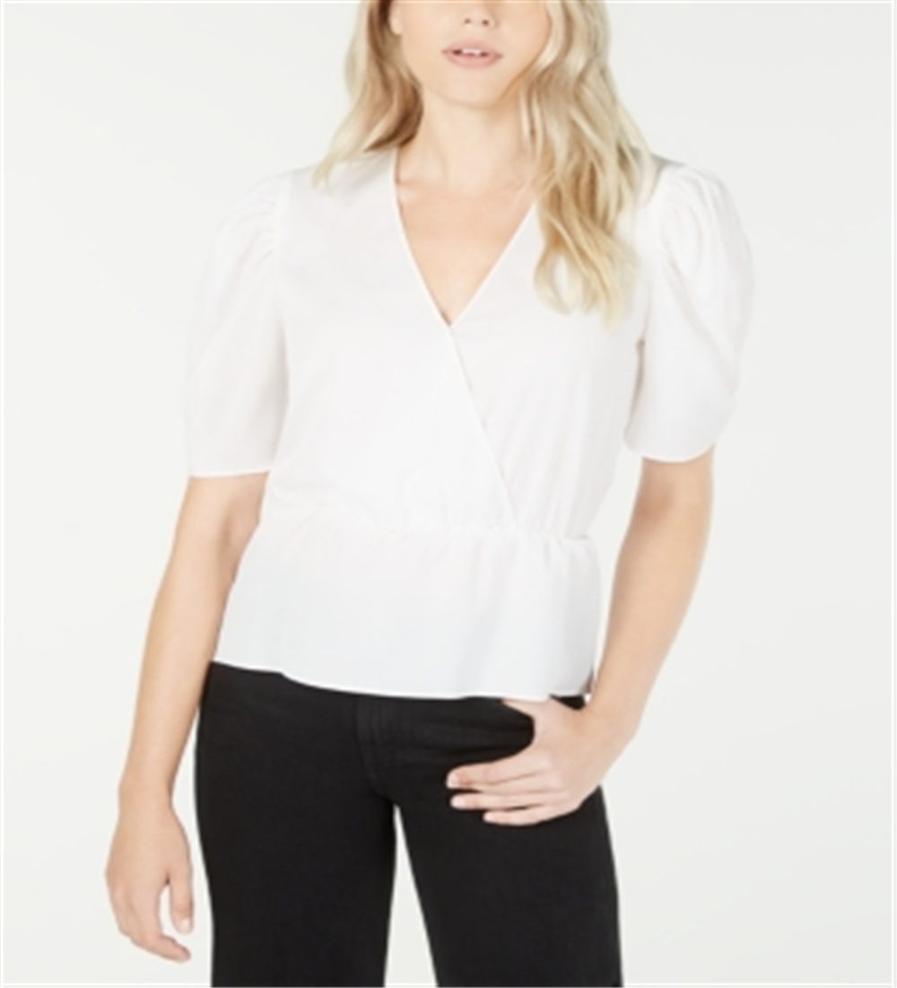 Leyden Women's Surplice-Neck Puff-Sleeve Top Ivory Size Medium