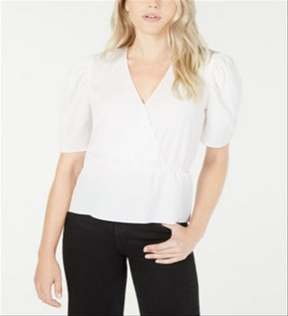 Leyden Women's Surplice-Neck Puff-Sleeve Top Ivory Size Medium