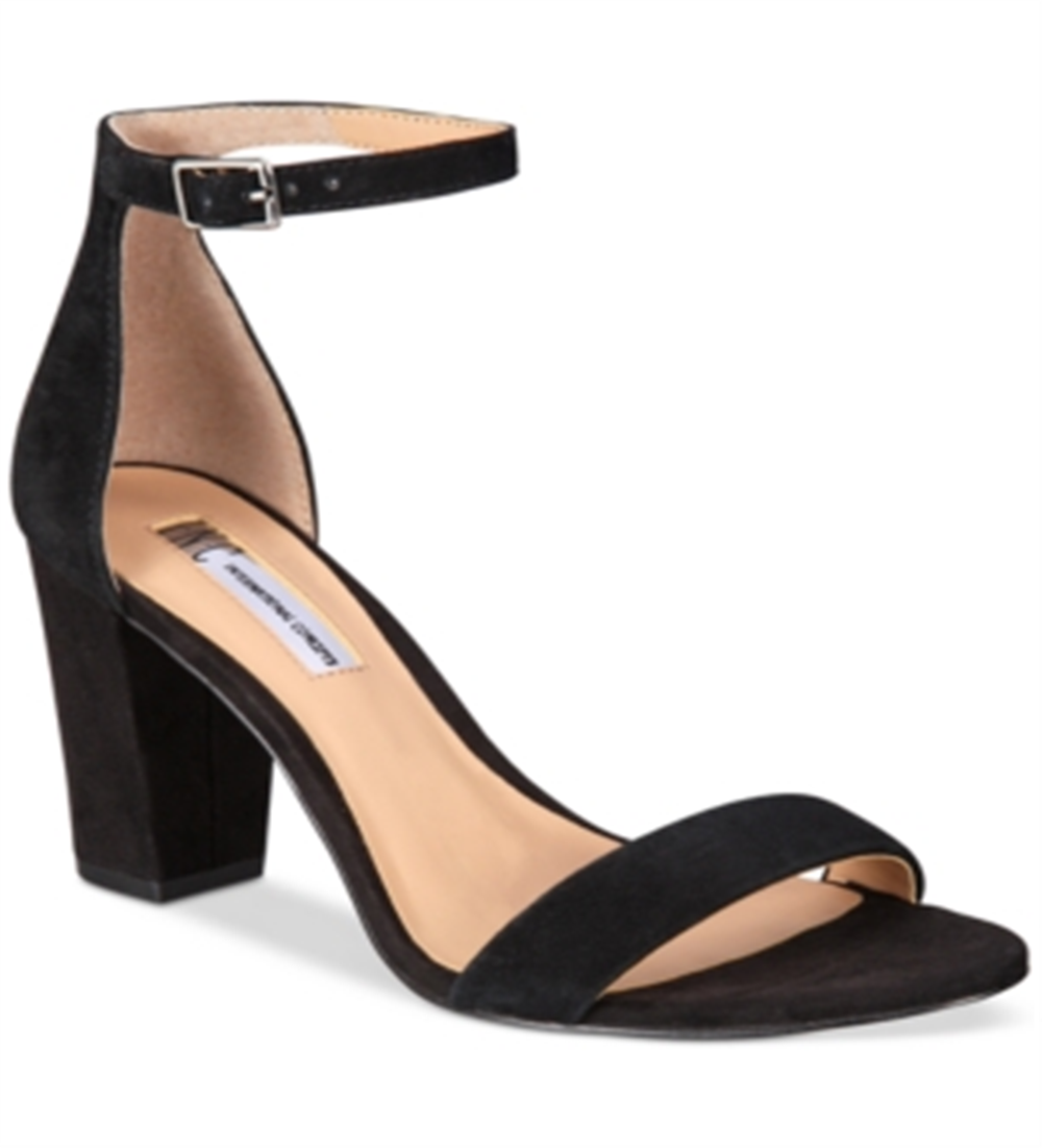 INC International Concepts Women's Kivah Leather Open Toe Shoes Black Size 6.5 M