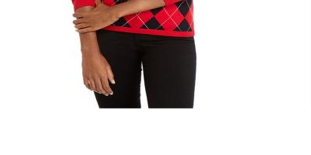 Tommy Hilfiger Women's Colorblocked Argyle Sweater Red Size -XXL