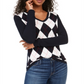 Tommy Hilfiger Women's Long Sleeve V Neck Argyle Front Sweater Navy Size M