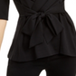 Alfani Women's Faux Wrap Elbow Sleeve Top Black Size Petite S