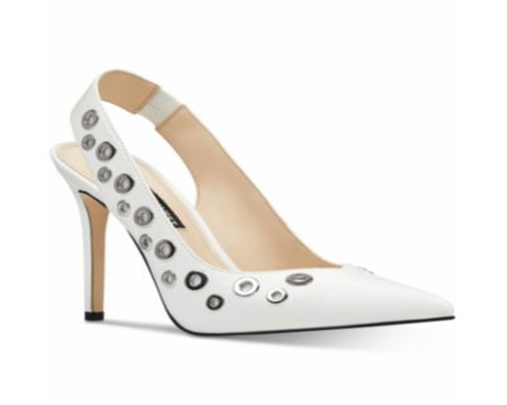 Nine West Women's Pumps Tatin Leather Slingback White Size 8.5 M