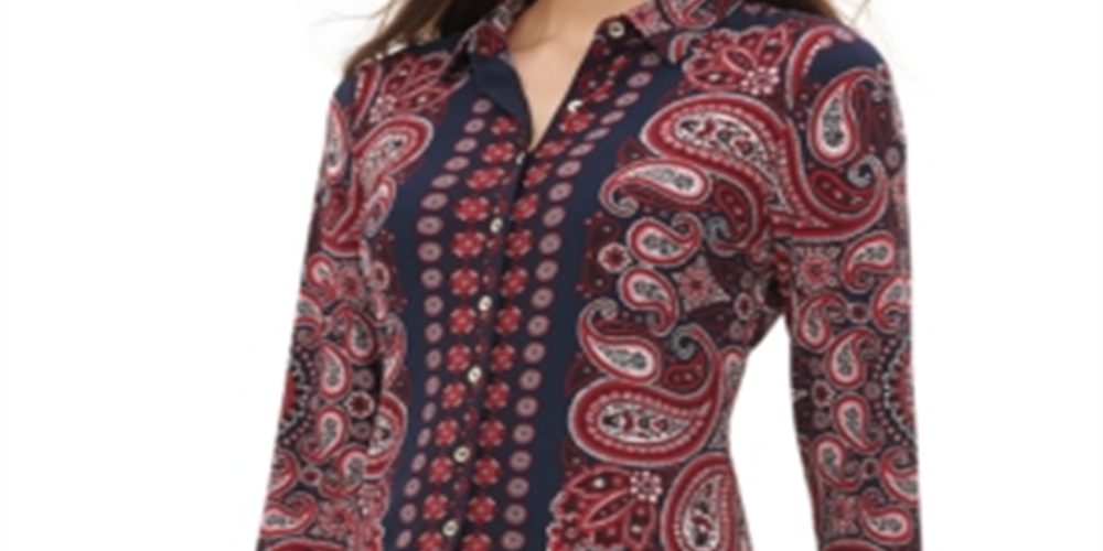 Tommy Hilfiger Women's Paisley Print Button up Blouse White Size S