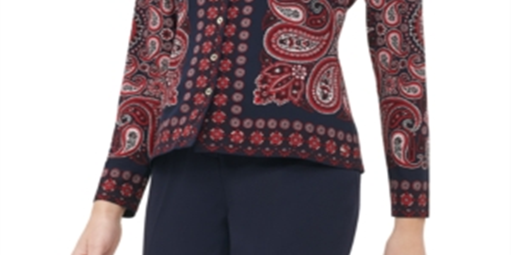 Tommy Hilfiger Women's Paisley Print Button up Blouse White Size S