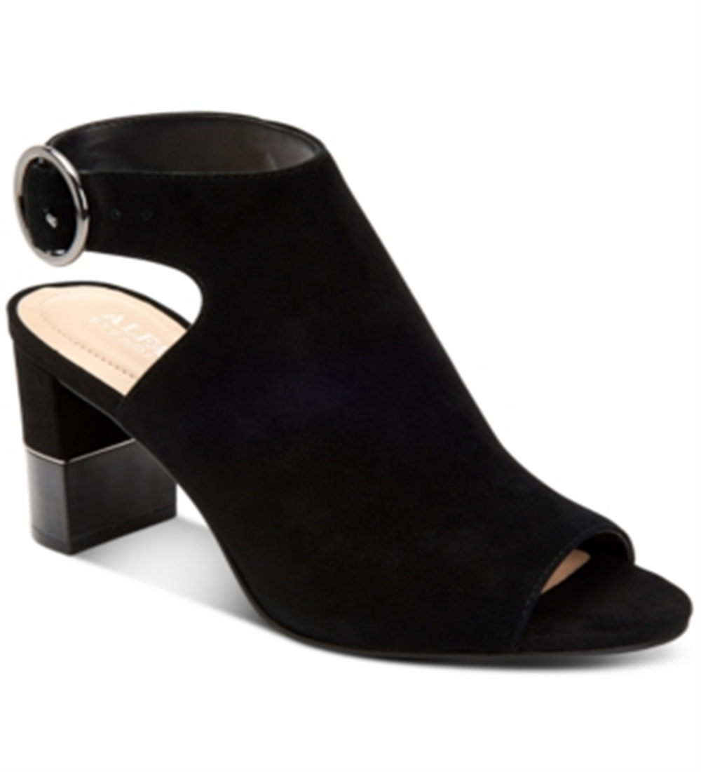 Alfani Women's Floriss Suede Peep Toe Casual Ankle Strap Sandel Black Size 8 M