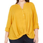 Inc Plus Twist-Front Shirt Green Size 2X