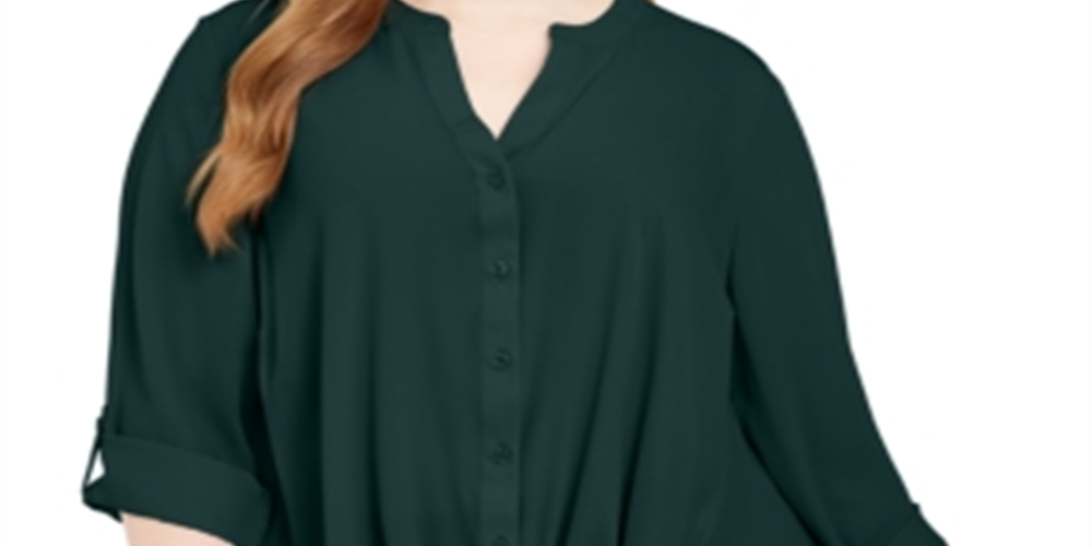 Inc Plus Twist-Front Shirt Green Size 2X
