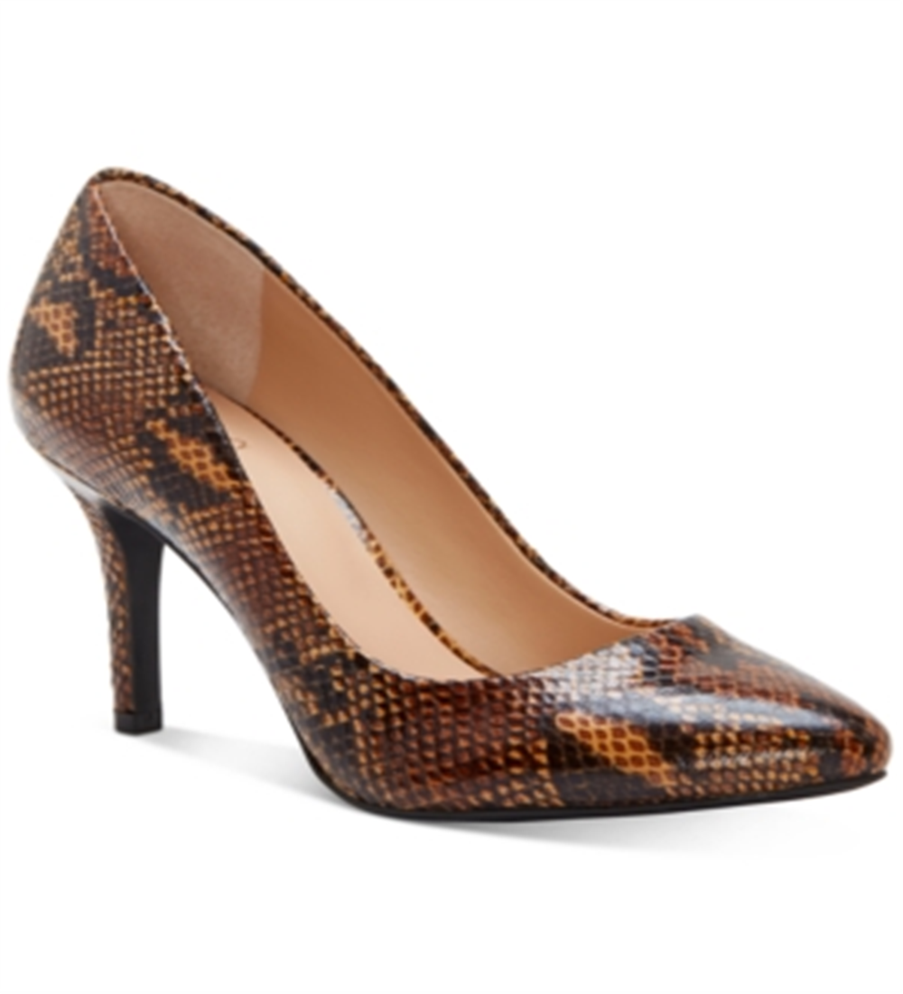 INC Women's  Snakeskin Comfort Zitah Pointed Toe Stiletto Slip on Pumps Brown Size 6 M