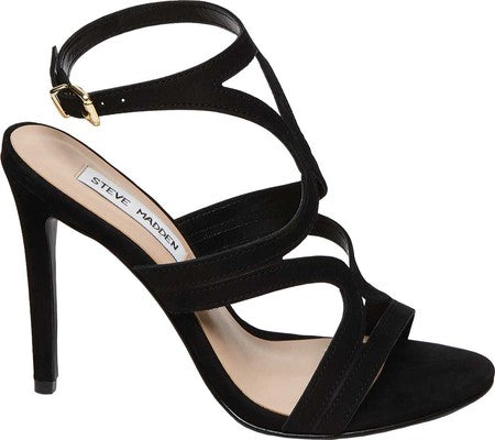 Steve Madden Women's Sidney Heeled Sandal, black nubuck Size 9 M